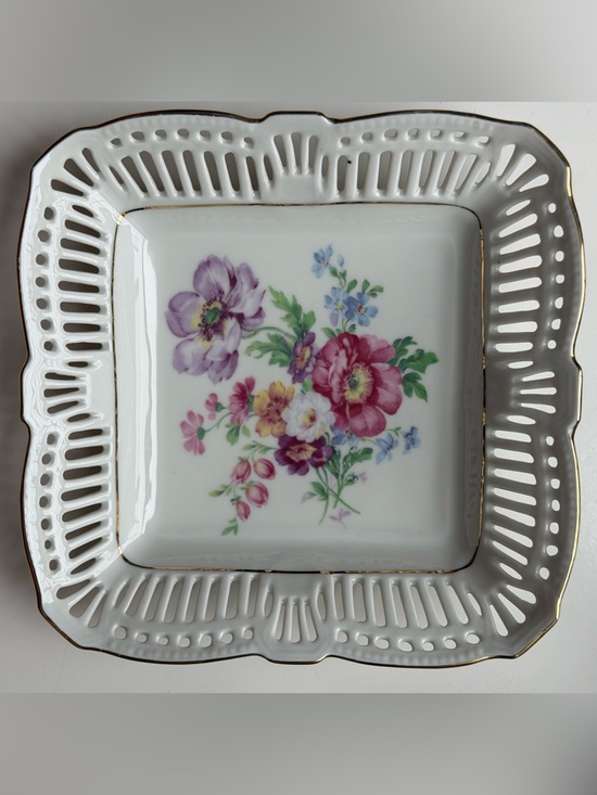 JBL Other - JBL Porcelain Floral Square Dish with Gold Trim - Cottagecore